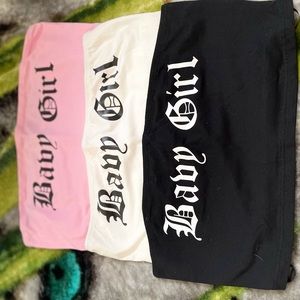 “Babygirl” Crop Top.. Brand: SHEIN Size: S And M Colors: Pink, White, and Black.